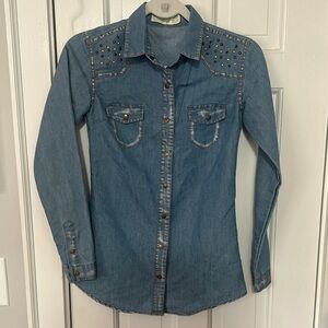 Selena Gomez Dream out loud long sleeve jean blouse size XS